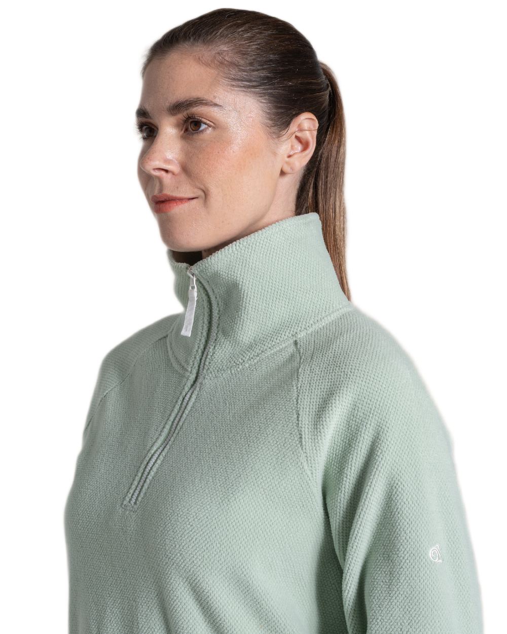Iced Matcha coloured Craghoppers Womens Raja Half Zip Fleece on white background 