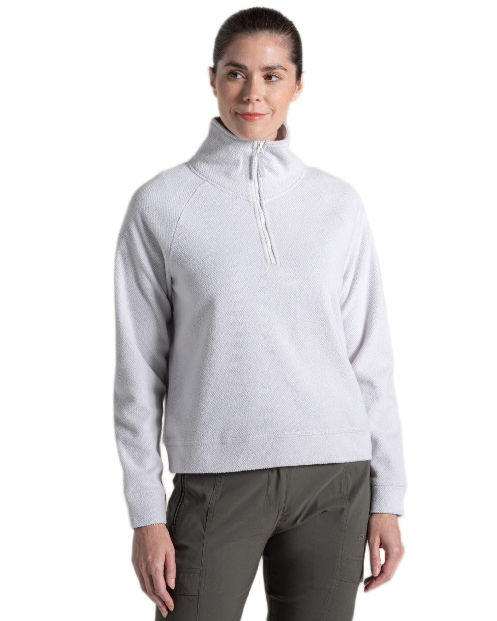 Lunar Grey Marl coloured Craghoppers Womens Raja Half Zip Fleece on white background 