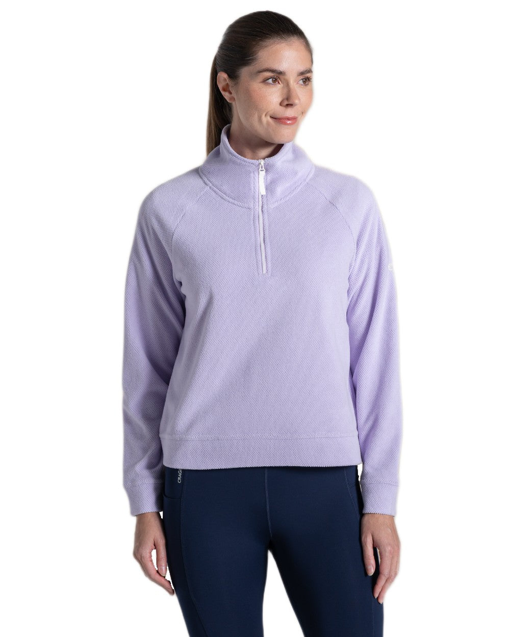 Parma Violet coloured Craghoppers Womens Raja Half Zip Fleece on white background 