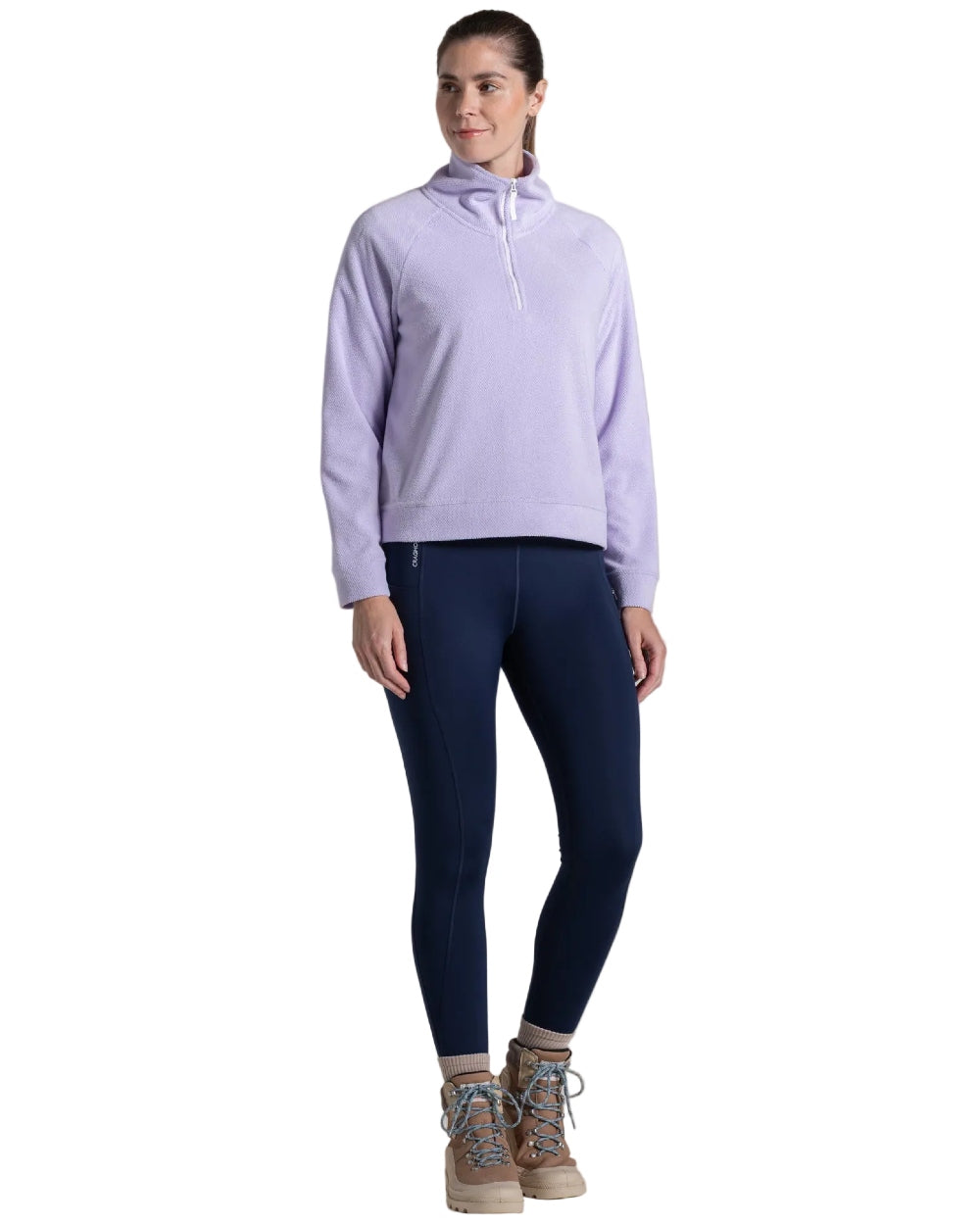 Parma Violet coloured Craghoppers Womens Raja Half Zip Fleece on white background 