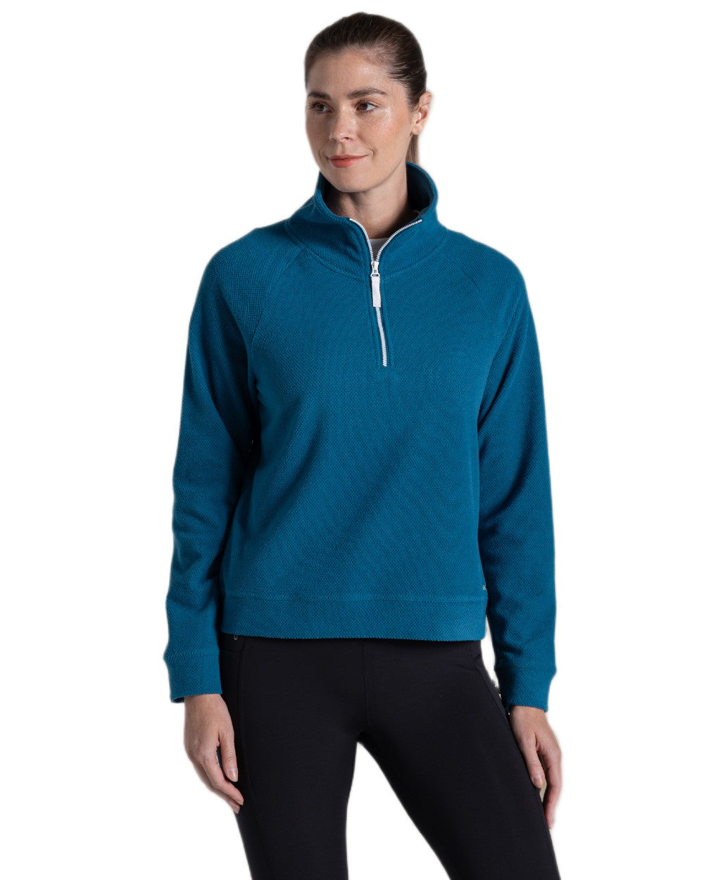 Porcelain Blue coloured Craghoppers Womens Raja Half Zip Fleece on white background 