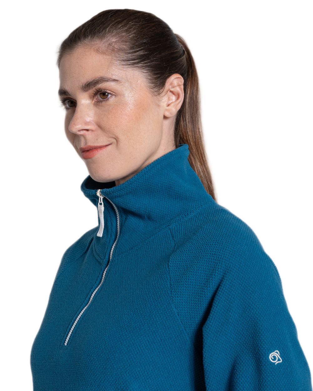 Porcelain Blue coloured Craghoppers Womens Raja Half Zip Fleece on white background 