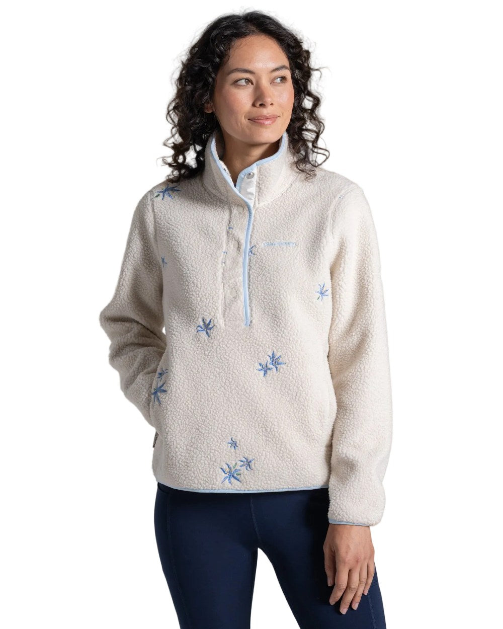 Ecru Floral Coloured Craghoppers Womens Rosemary Overhead Top on white background 