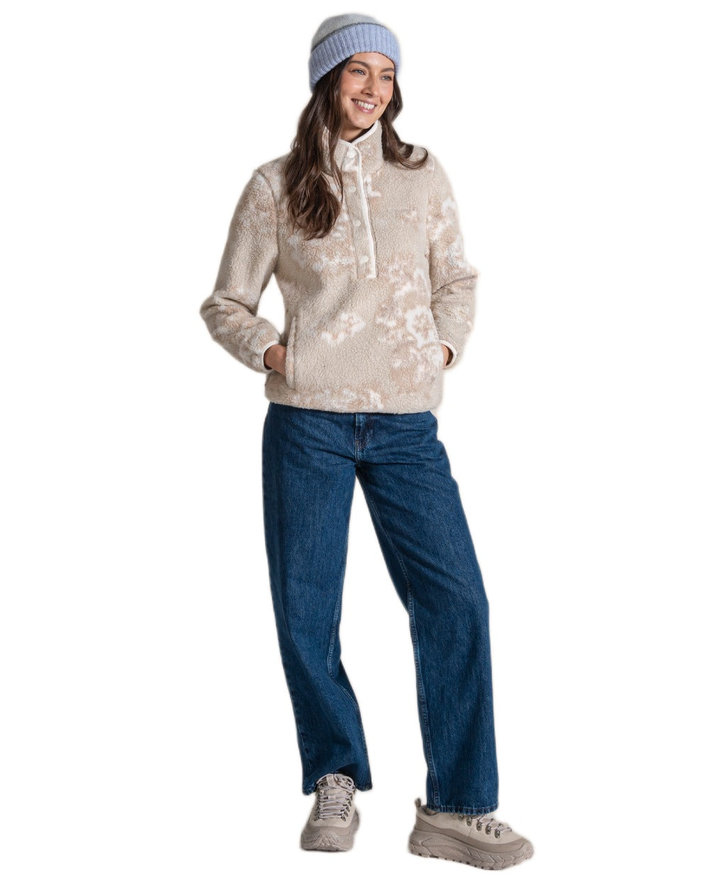Ecru Print Coloured Craghoppers Womens Rosemary Overhead Top on white background 