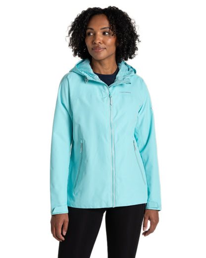 Aqua Sky coloured Craghoppers Womens Solla Waterproof Jacket on white background 