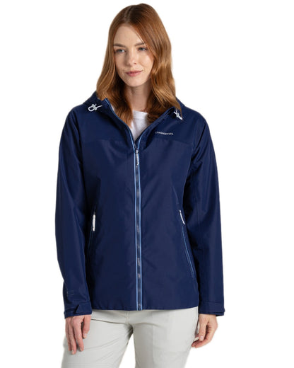 Indigo Blue coloured Craghoppers Womens Solla Waterproof Jacket on white background 