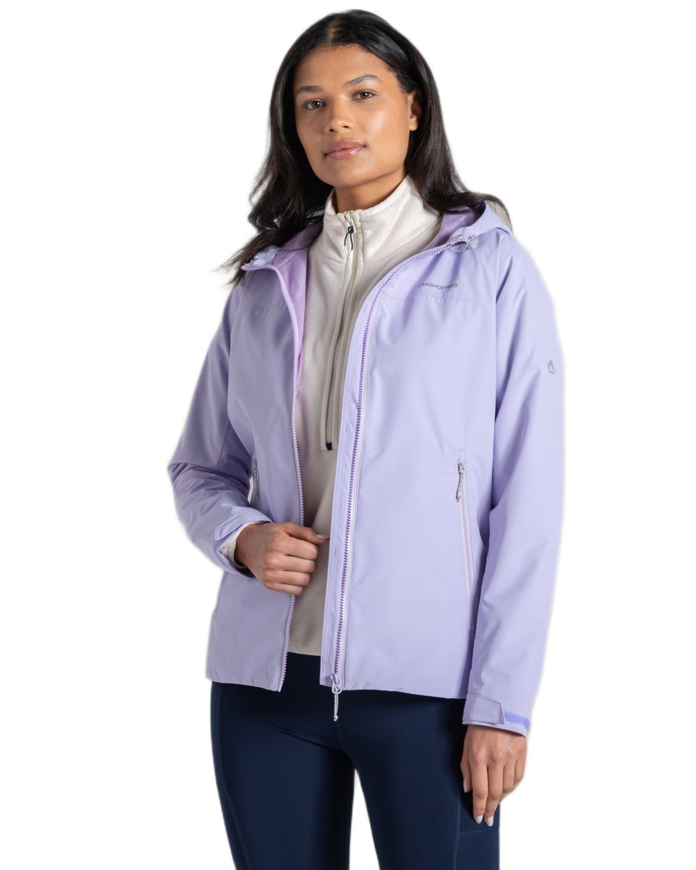 Parma Violet coloured Craghoppers Womens Solla Waterproof Jacket on white background 