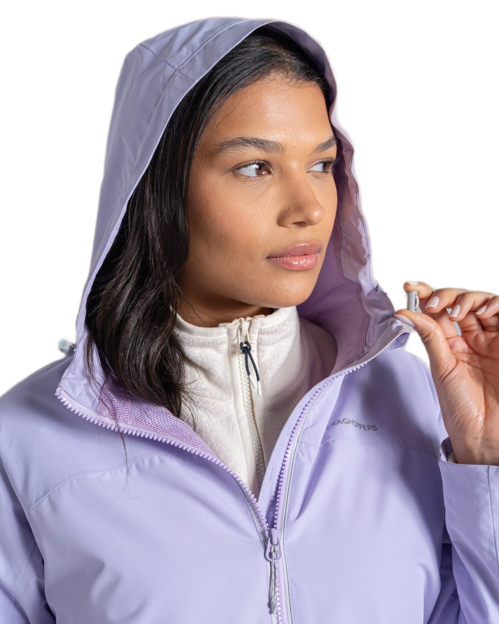 Parma Violet coloured Craghoppers Womens Solla Waterproof Jacket on white background 