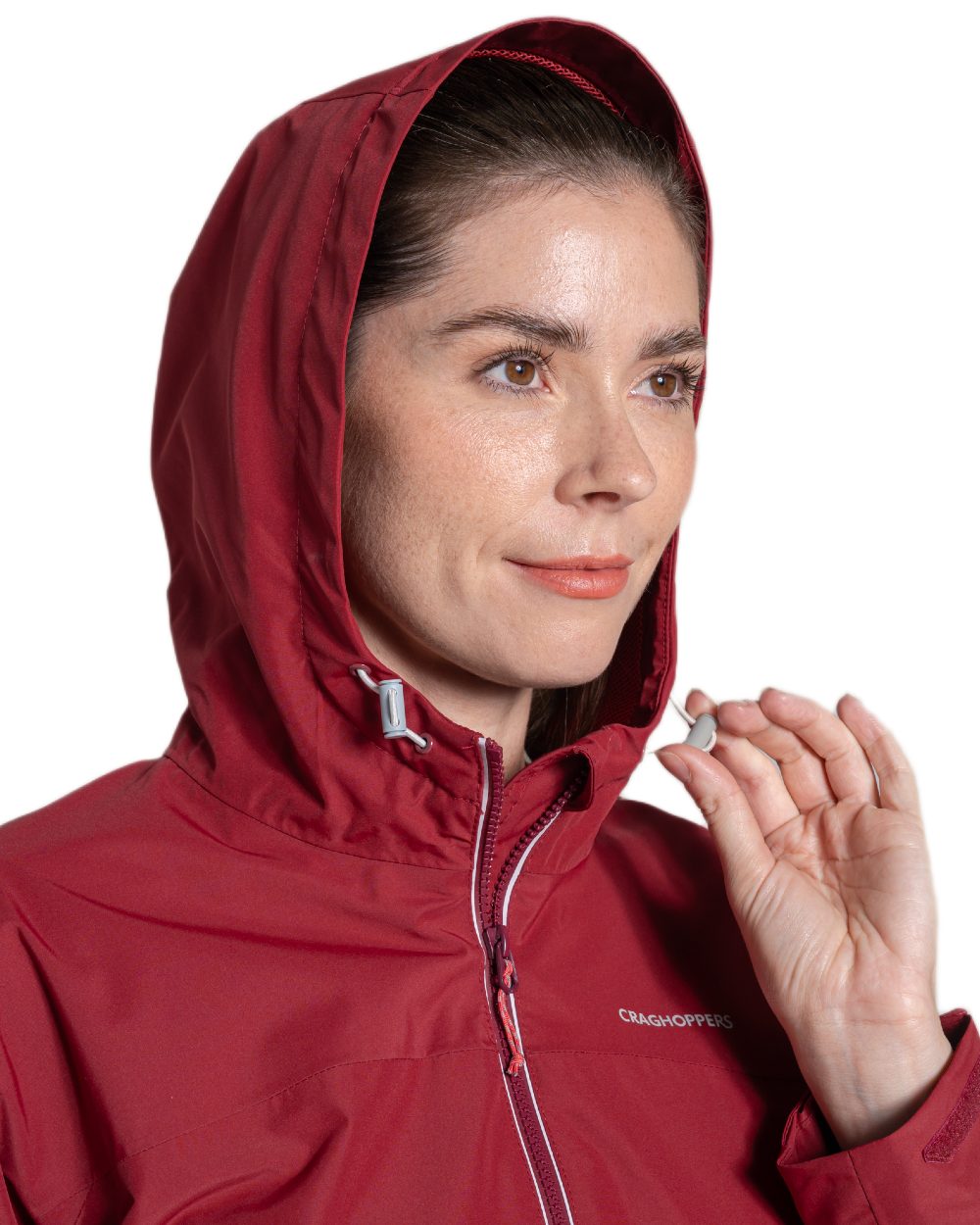 Sumac Red coloured Craghoppers Womens Solla Waterproof Jacket on white background 
