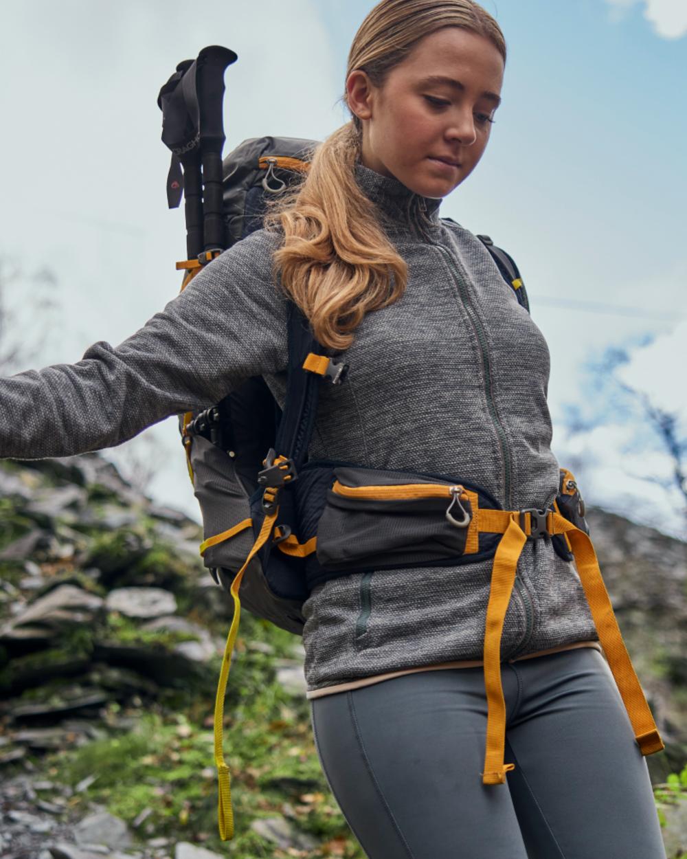Storm Grey Marl coloured Craghoppers Womens Tarvos Full Zip Fleece on mountain background 
