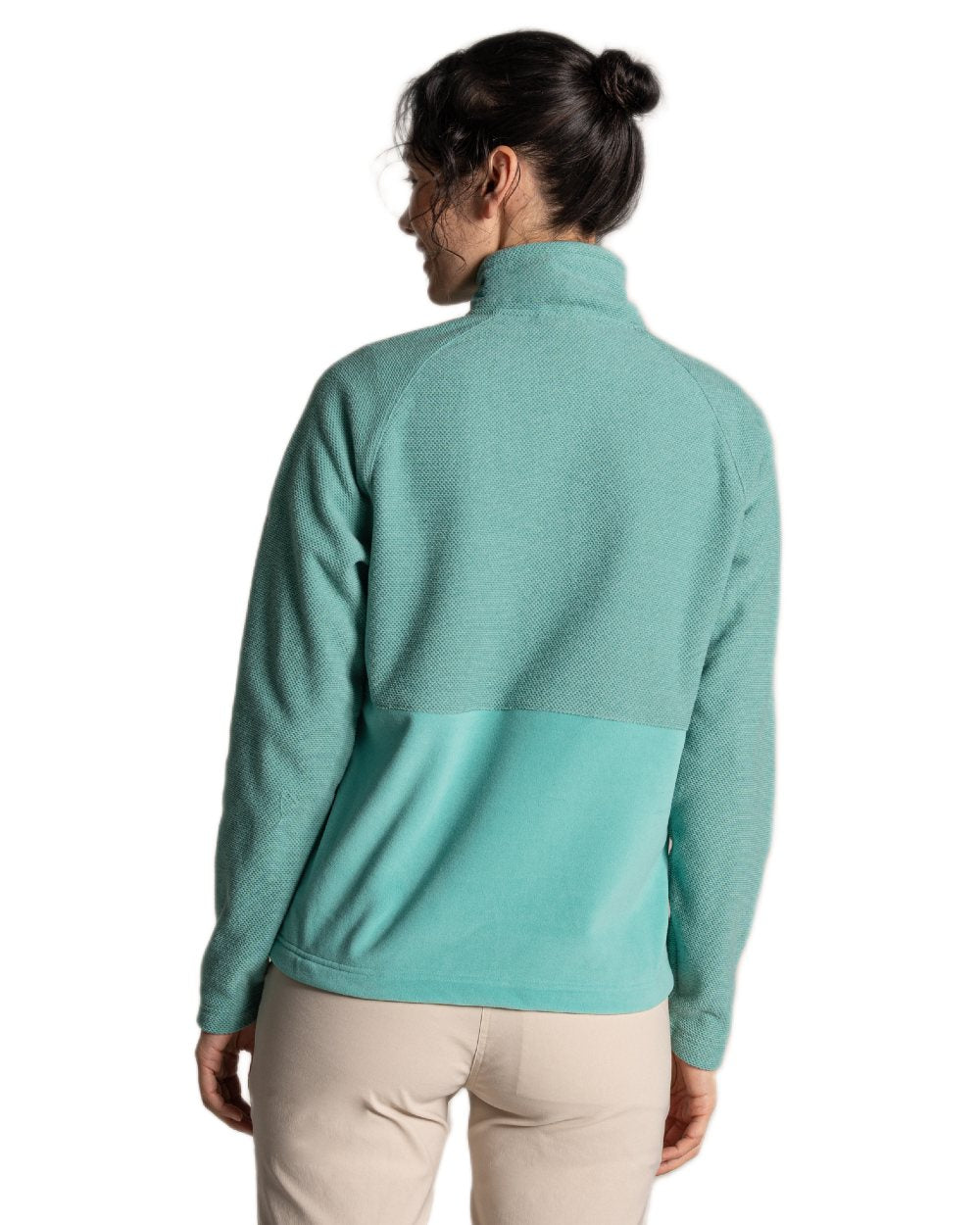 Glazed Aqua coloured Craghoppers Womens Thuya Half Zip Fleece on white background 