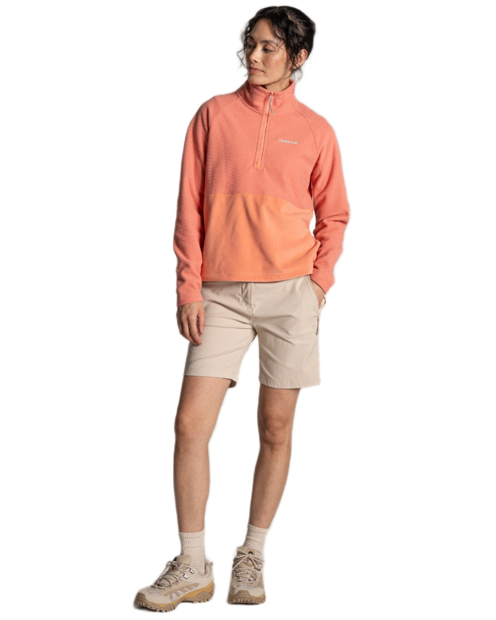 Spiced Apricot coloured Craghoppers Womens Thuya Half Zip Fleece on white background 