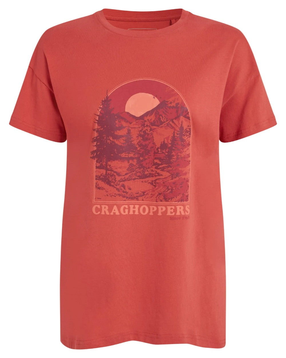Compote Red Coloured Craghoppers Womens Yago Short Sleeved Top on White Background 