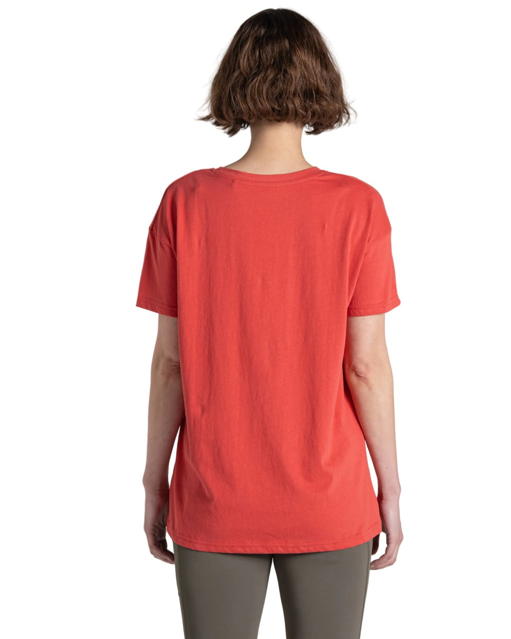 Compote Red Coloured Craghoppers Womens Yago Short Sleeved Top on White Background 