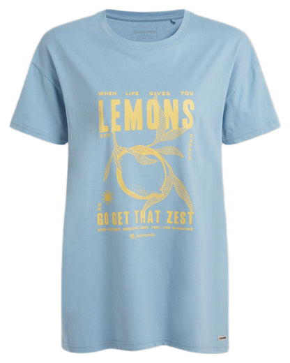 Nimbus Blue Coloured Craghoppers Womens Yago Short Sleeved Top on White Background 