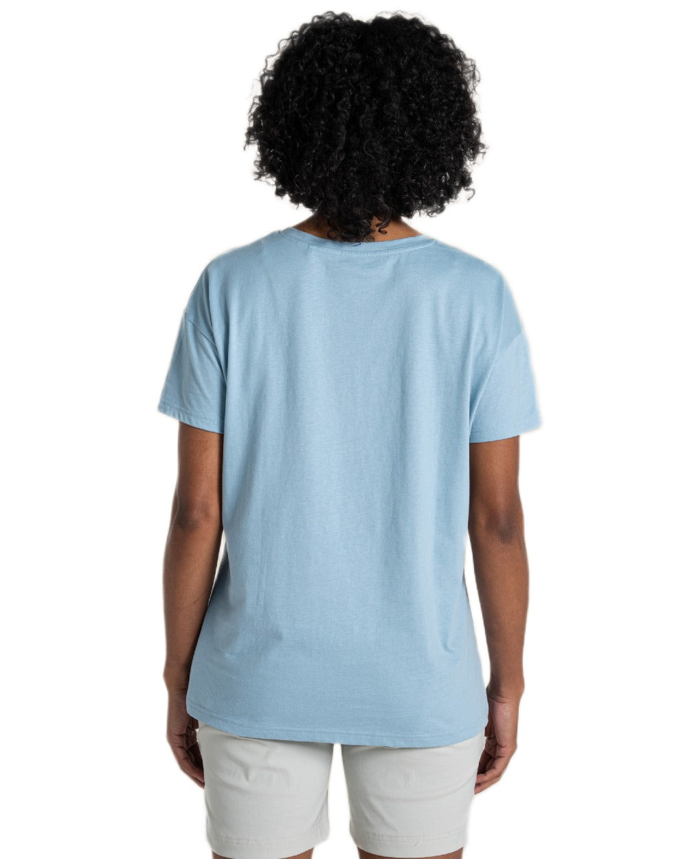 Nimbus Blue Coloured Craghoppers Womens Yago Short Sleeved Top on White Background 