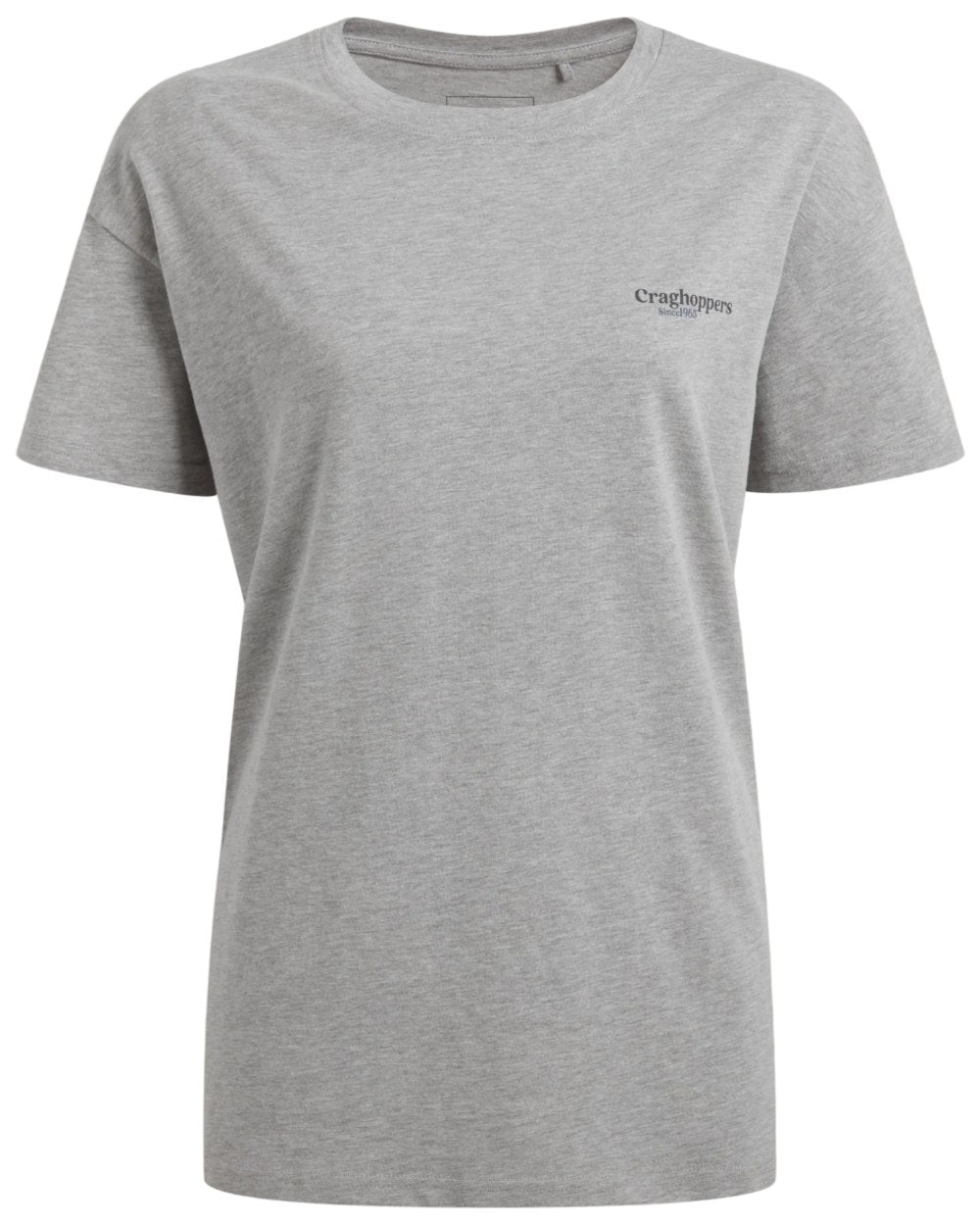 Soft Grey Marl Coloured Craghoppers Womens Yago Short Sleeved Top on White Background
