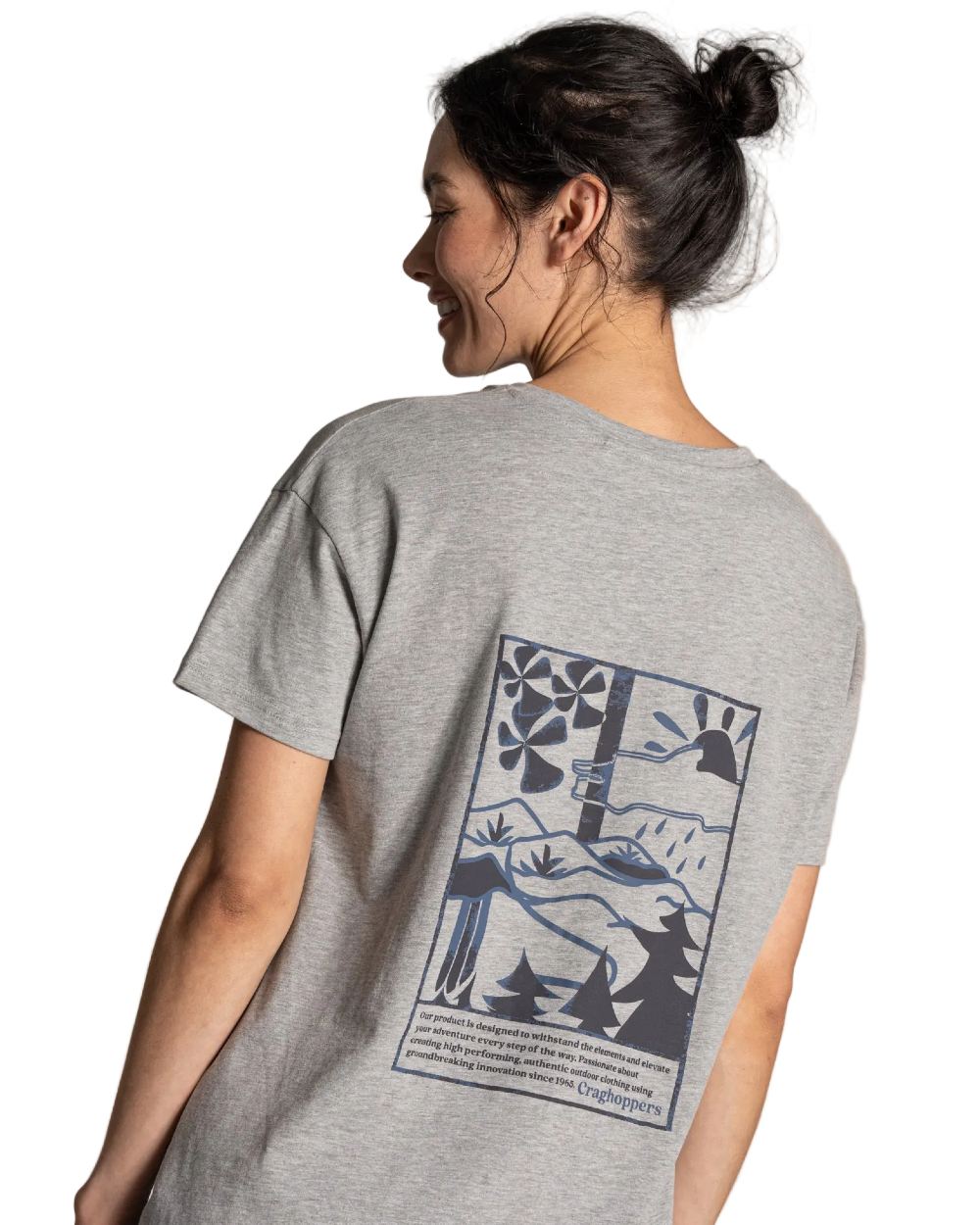 Soft Grey Marl Coloured Craghoppers Womens Yago Short Sleeved Top on White Background
