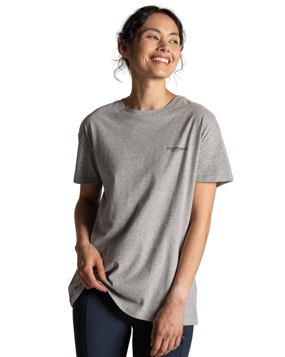 Soft Grey Marl Coloured Craghoppers Womens Yago Short Sleeved Top on White Background
