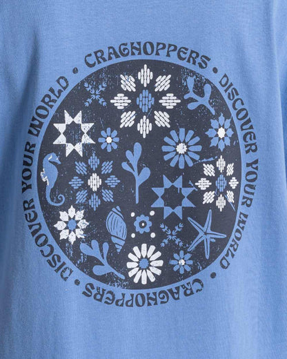 Vinca Blue Coloured Craghoppers Womens Yago Short Sleeved Top on White Background 