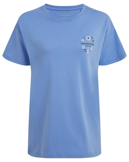 Vinca Blue Coloured Craghoppers Womens Yago Short Sleeved Top on White Background 