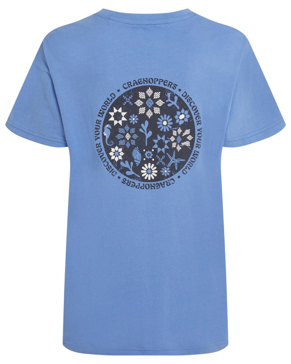 Vinca Blue Coloured Craghoppers Womens Yago Short Sleeved Top on White Background 