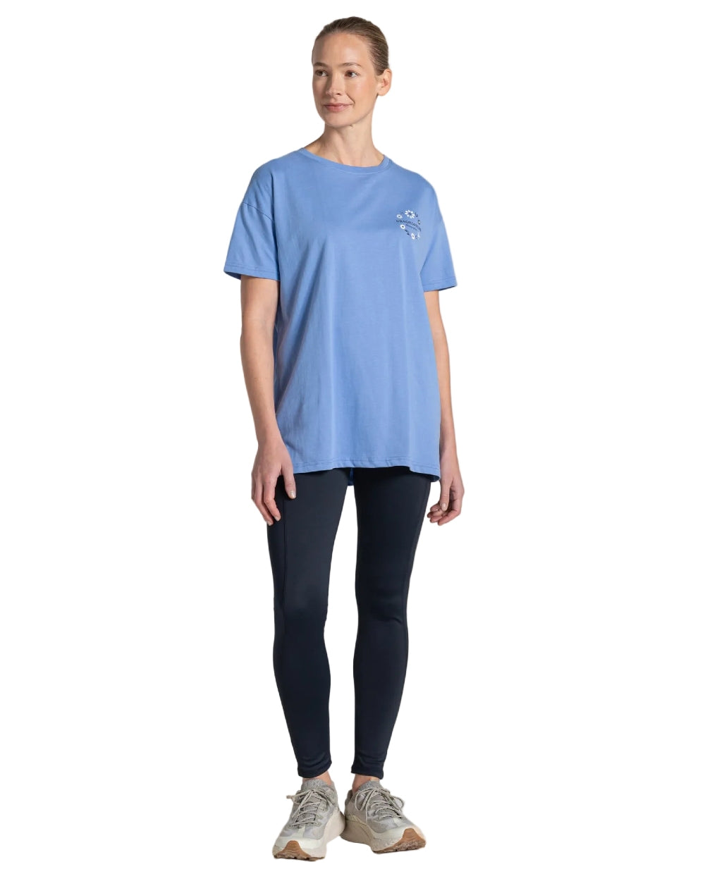 Vinca Blue Coloured Craghoppers Womens Yago Short Sleeved Top on White Background 