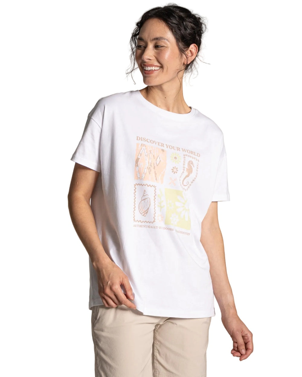 White Summer Coloured Craghoppers Womens Yago Short Sleeved Top on White Background 