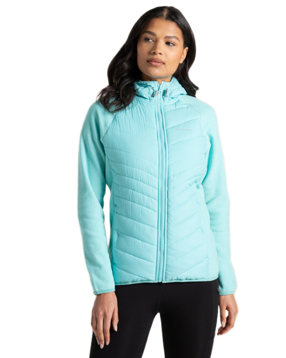 Aqua Sky coloured Craghoppers Womens Zayas Hybrid Insulating Jacket on white background 