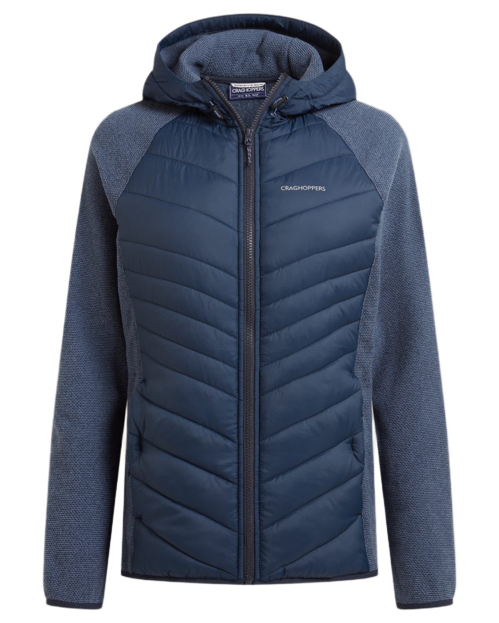 Blue Navy coloured Craghoppers Womens Zayas Hybrid Insulating Jacket on white background 
