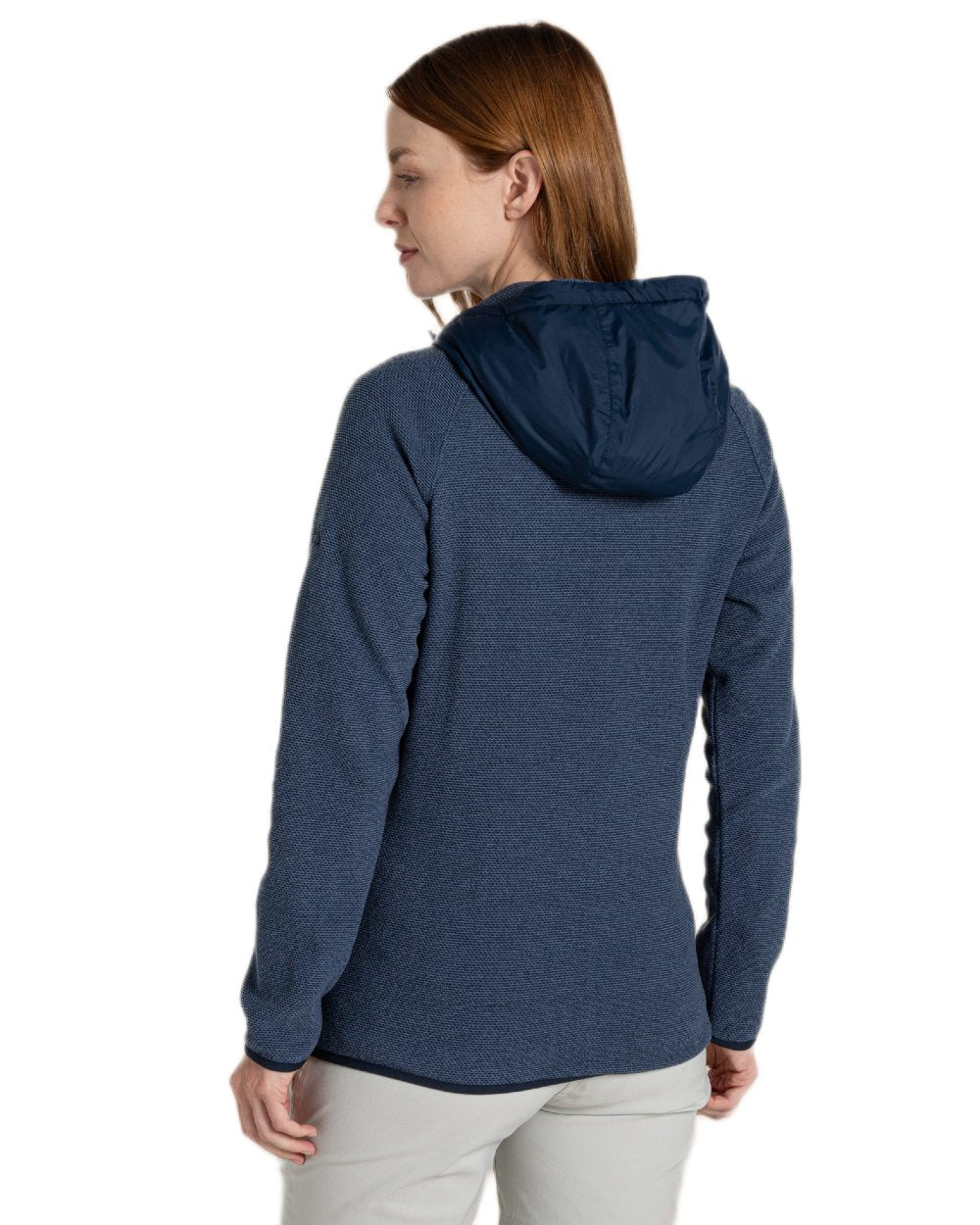 Blue Navy coloured Craghoppers Womens Zayas Hybrid Insulating Jacket on white background 