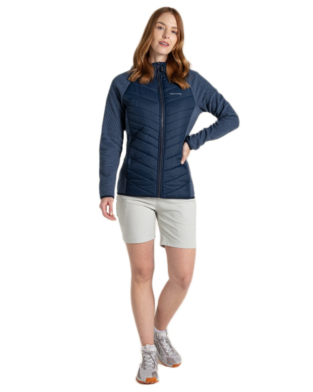 Blue Navy coloured Craghoppers Womens Zayas Hybrid Insulating Jacket on white background 