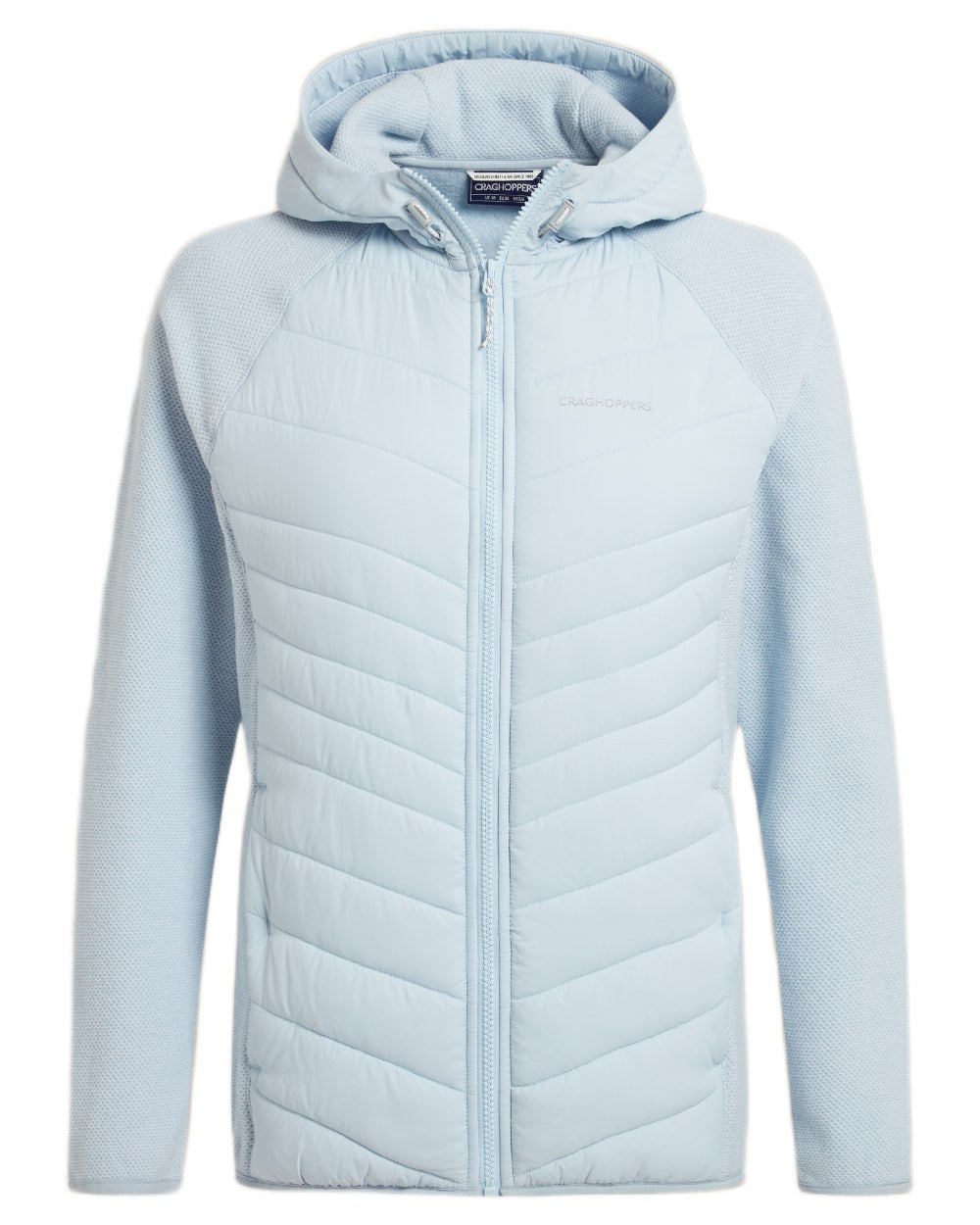 Nimbus Blue coloured Craghoppers Womens Zayas Hybrid Insulating Jacket on white background 