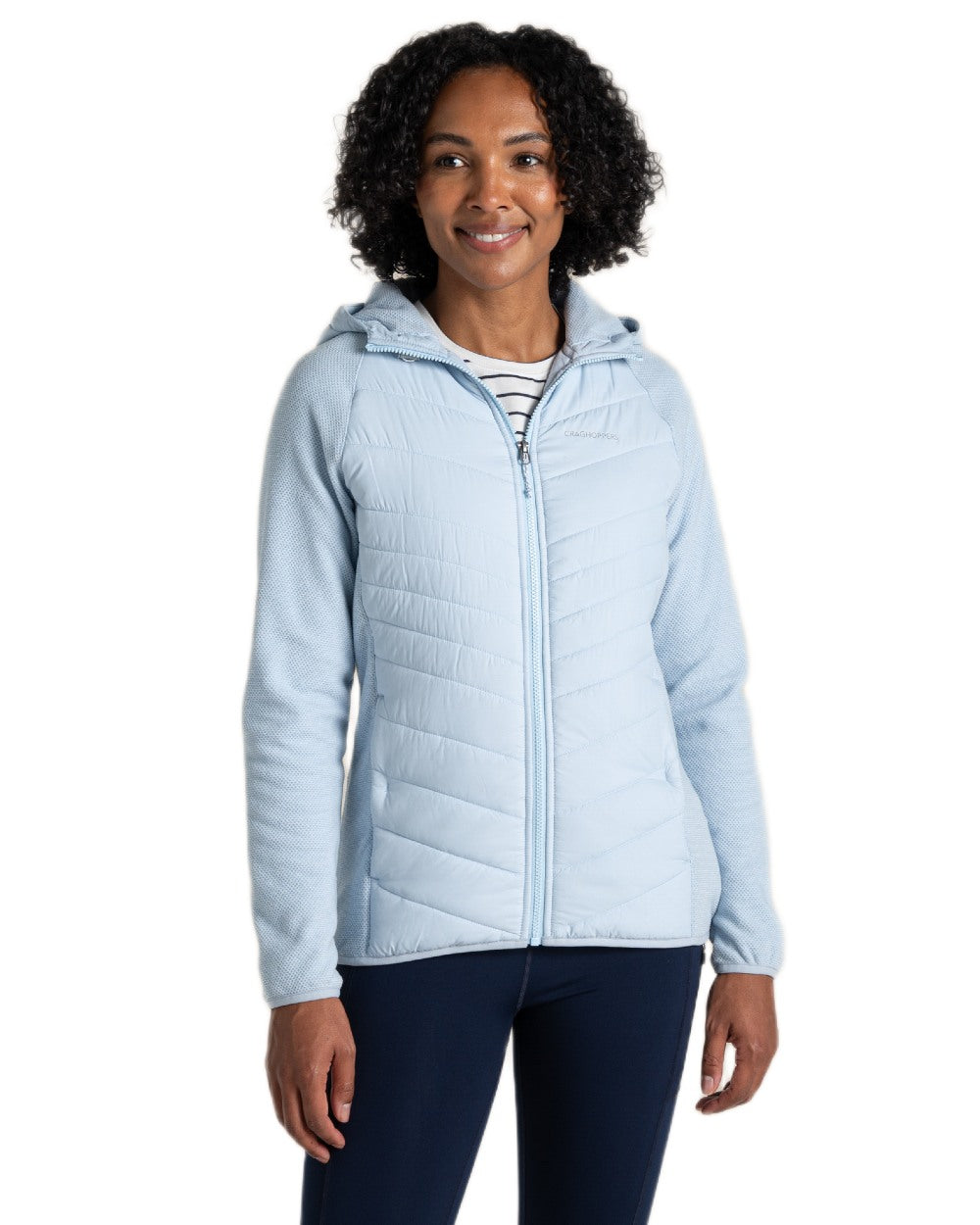 Nimbus Blue coloured Craghoppers Womens Zayas Hybrid Insulating Jacket on white background 