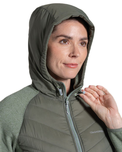 Sage coloured Craghoppers Womens Zayas Hybrid Insulating Jacket on white background 