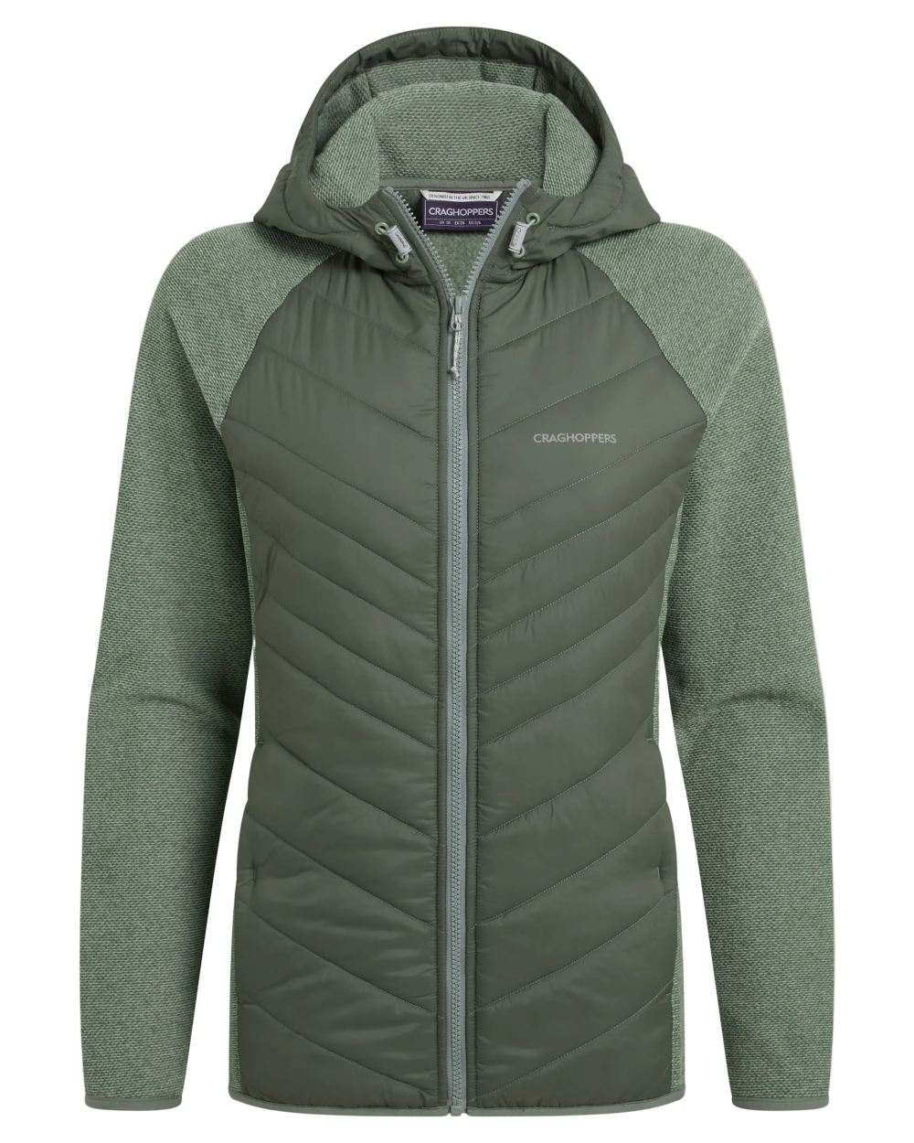 Sage coloured Craghoppers Womens Zayas Hybrid Insulating Jacket on white background 