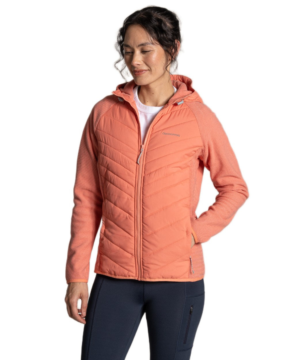 Spiced Apricot coloured Craghoppers Womens Zayas II Hybrid Jacket on white background 
