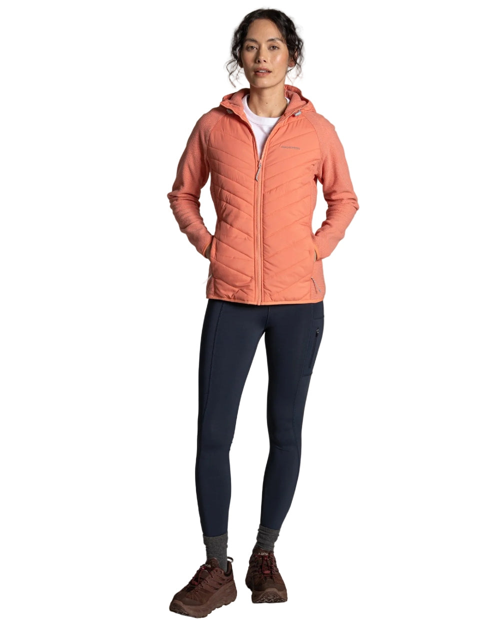 Spiced Apricot coloured Craghoppers Womens Zayas II Hybrid Jacket on white background 