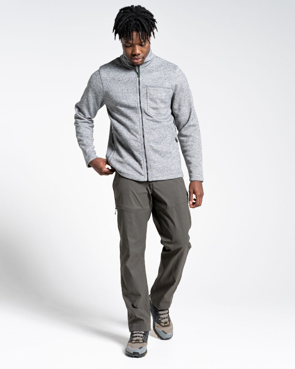 Dark Khaki Coloured Craghoppers Mens Kiwi Pro II Trousers On A Grey Background 