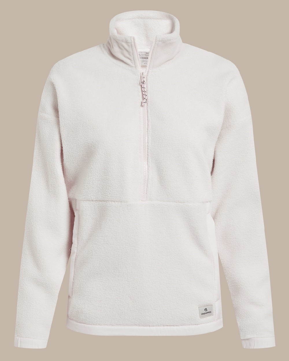 Ecru coloured Craghoppers Womens Sanaa Half Zip on beige background 
