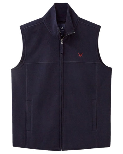 Heritage Dark Navy Coloured Crew Clothing Mens Aldringham Fleece Gilet on white background 