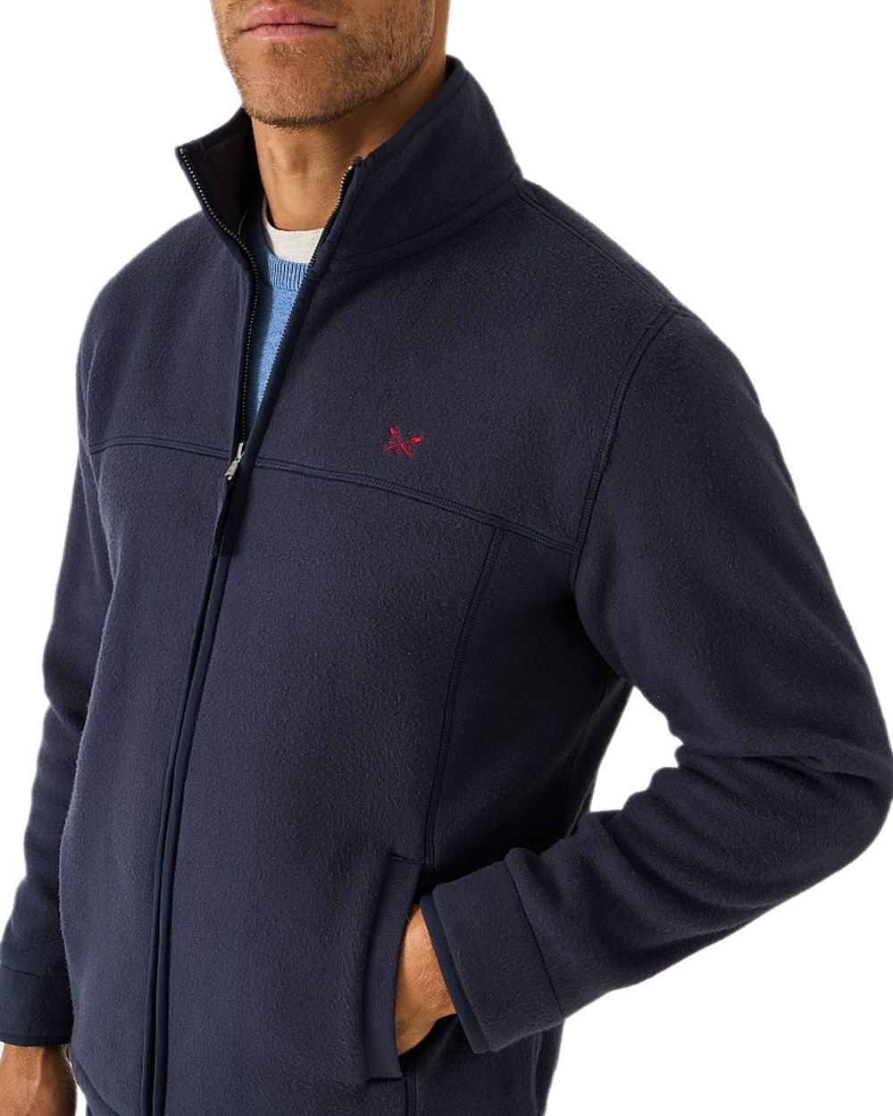 Heritage Dark Navy Coloured Crew Clothing Mens Aldringham Fleece Jacket on white background 