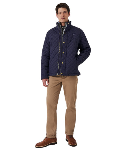 Heritage Dark Navy Coloured Crew Clothing Mens Chapley Quilted Jacket on white background 
