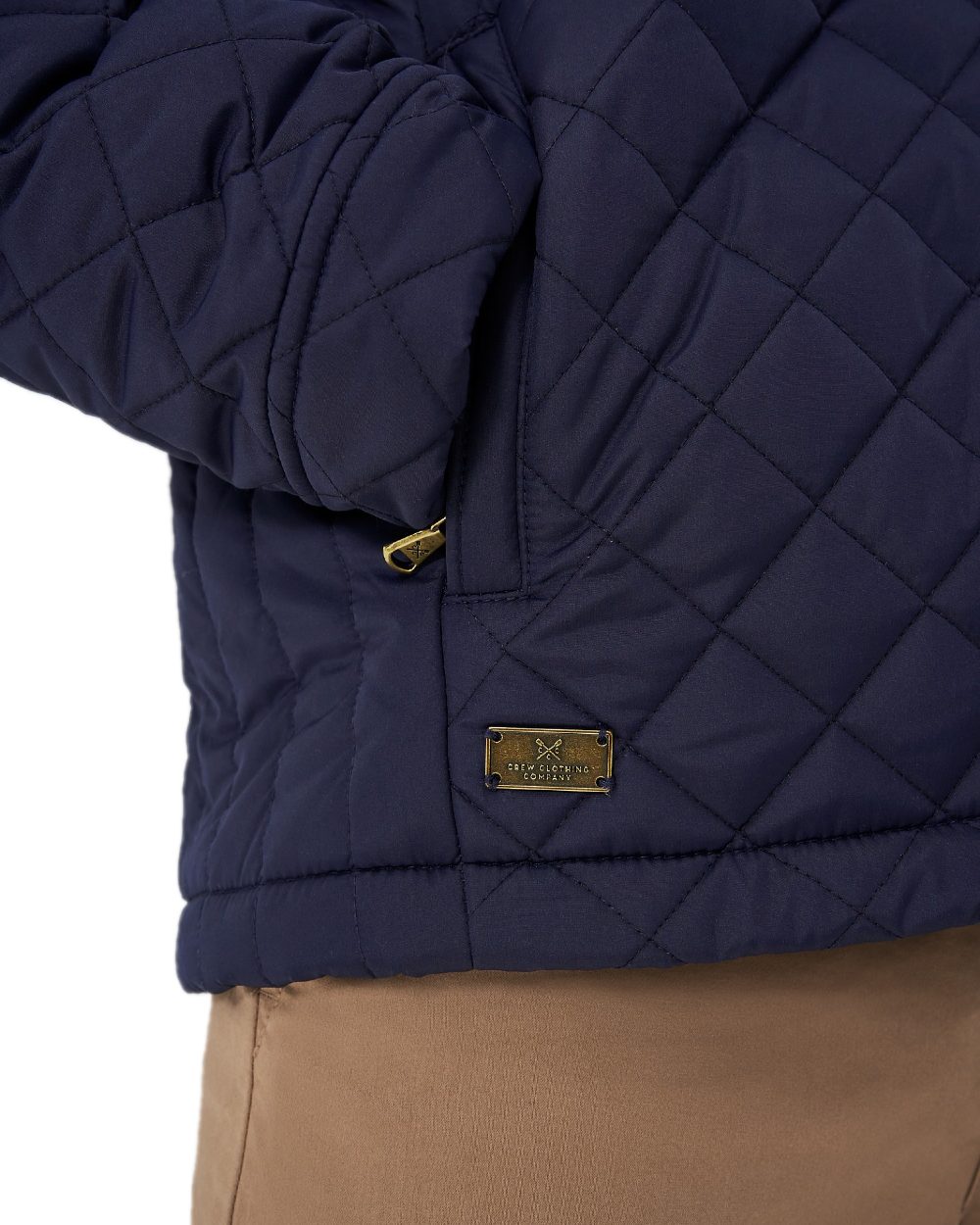 Heritage Dark Navy Coloured Crew Clothing Mens Chapley Quilted Jacket on white background 