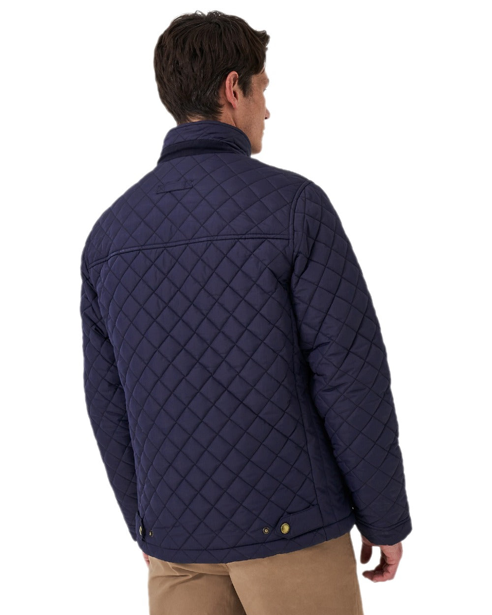 Heritage Dark Navy Coloured Crew Clothing Mens Chapley Quilted Jacket on white background 