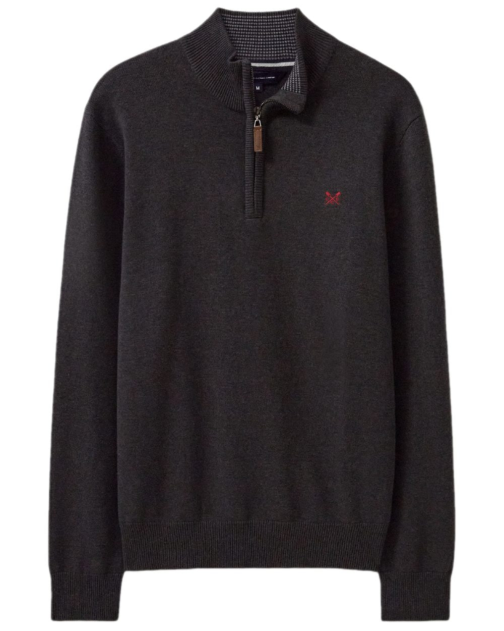 Charcoal Marl Coloured Crew Clothing Mens Classic Half Zip Knit Jumper on white background 