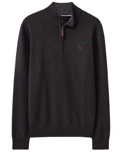 Charcoal Marl Coloured Crew Clothing Mens Classic Half Zip Knit Jumper on white background 