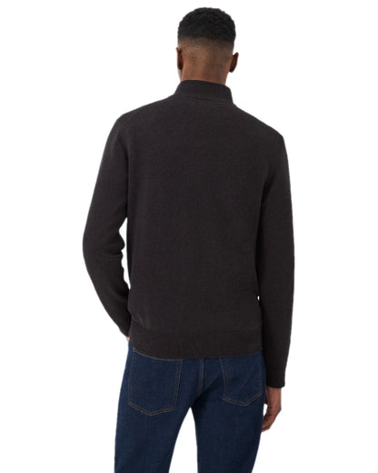 Charcoal Marl Coloured Crew Clothing Mens Classic Half Zip Knit Jumper on white background 