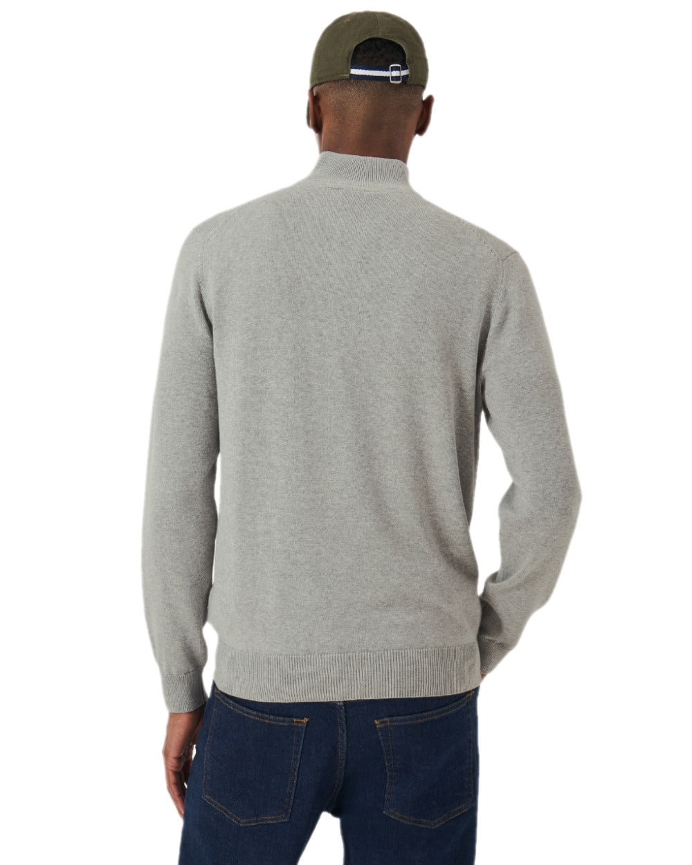Mid Grey Marl Coloured Crew Clothing Mens Classic Half Zip Knit Jumper on white background 