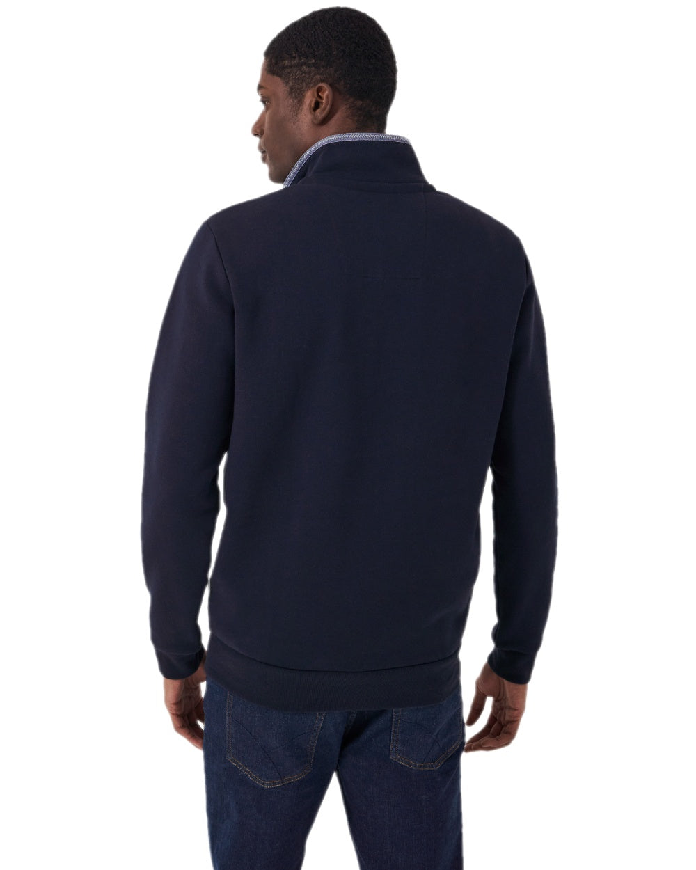 Heritage Dark Navy Coloured Crew Clothing Mens Classic Half Zip Sweatshirt on white background

